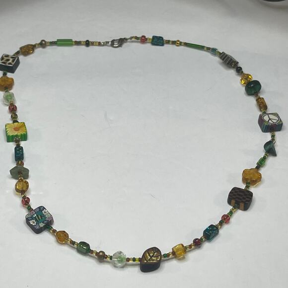 Artisan beaded necklace costume jewelry natural nature neutral burnished silver - Picture 4 of 10